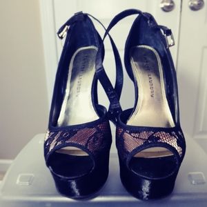 Chinese Laundry Women's Black Lace Over Cream / Beige Heels
